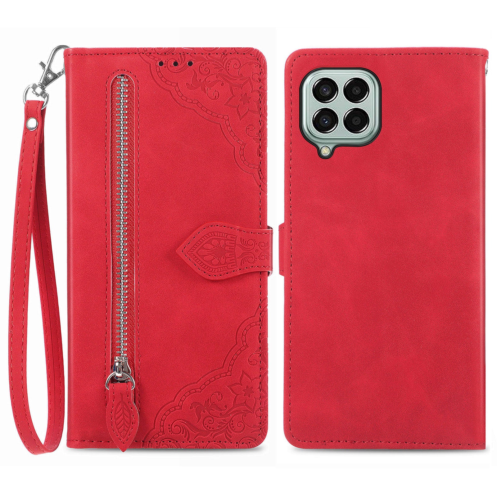 Cell Phone Cover For Samsung Galaxy M33 5G (Global Version) Flower Imprinted Pattern PU Leather Zipper Pocket Anti-fall Protective Phone Wallet Case with Stand Cell Phone Cover For Samsung Galaxy M33 5G (Global Version) Flower Imprinted Pattern PU Leather Zipper Pocket Anti-fall Protective Phone Wallet Case with Stand